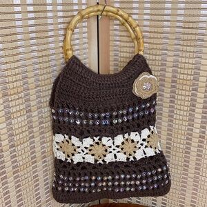 🔶LiLu Boho  Macrame Crochet Purse Bamboo Handles